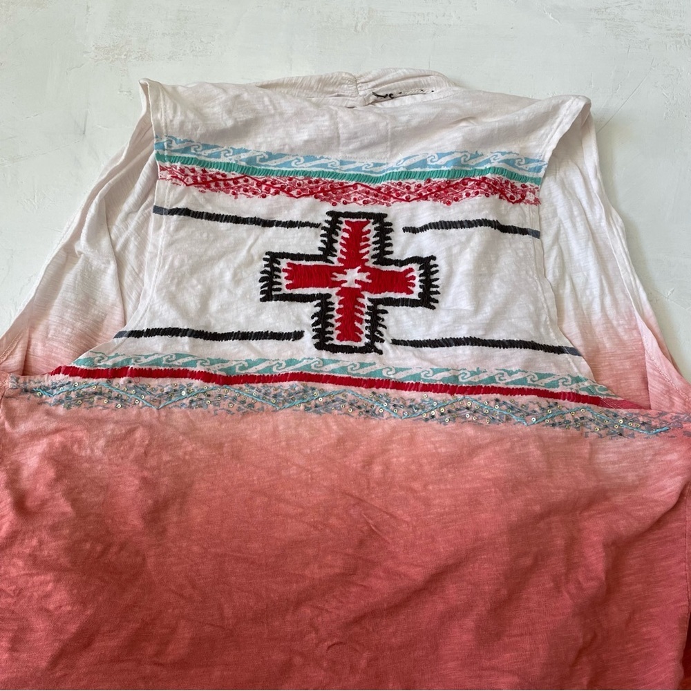 Double D Ranch Duster Open Front Ombre Vest Aztec‎ Cross Star Western L/XL - Picture 4 of 7